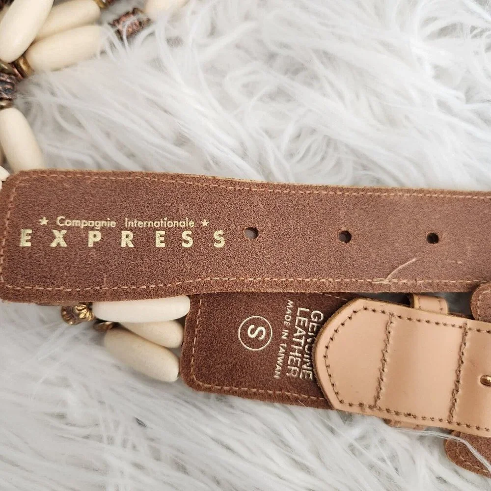 Express Leather Belt Cinch Style With‎ Buckle Leather Beaded Jeweled Boho Small